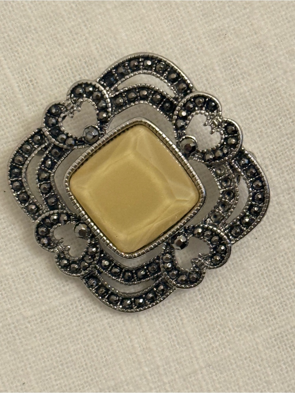 Vintage Liz Claiborne Art Deco Marcasite Brooch 1.5”